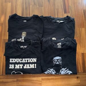 Uniqlo Big Boys T-shirts Graphic design  Black Tee size XS & S lot of 4